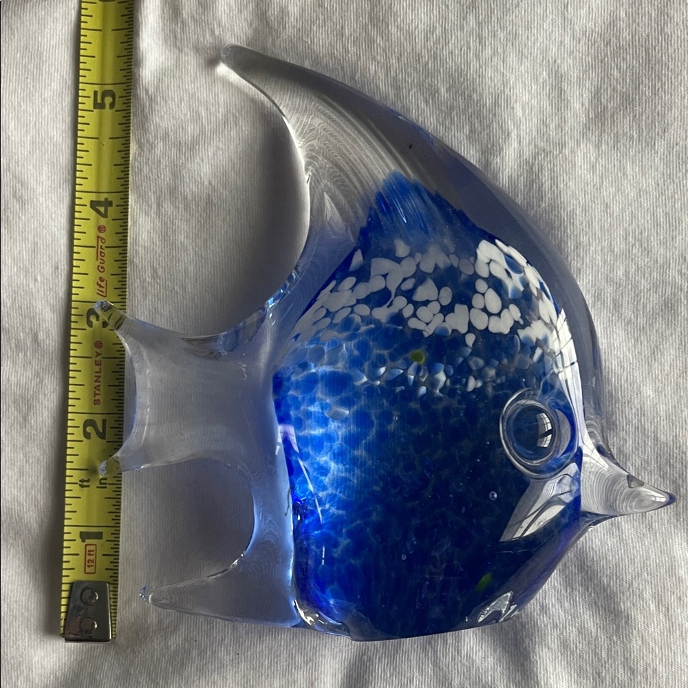 Blue and White Glass Fish paperweight